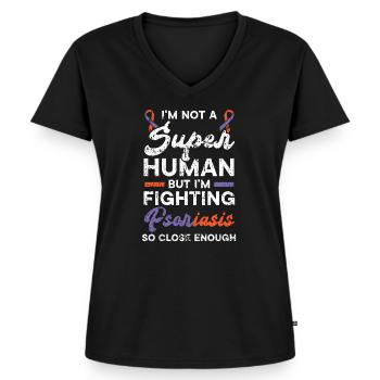 Psoriasis Warrior Hautkrankheit Psoriasis Bewusstsein - Frauen Premium Bio T-Shirt mit V-Ausschnitt - Schwarz - Vorne - AI Model Female 172 light (172cm)