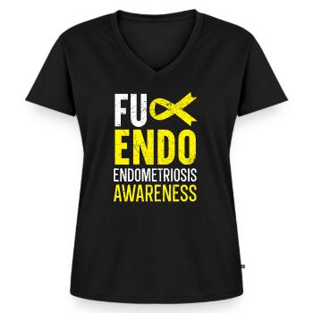 Endo Warrior Endometriose Bewusstseinskrankheit - Frauen Premium Bio T-Shirt mit V-Ausschnitt - Schwarz - Vorne - AI Model Female 172 light (172cm)