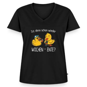 Wochen Ente Cooles Quietscheenten Wortspiel - Frauen Premium Bio T-Shirt mit V-Ausschnitt - Schwarz - Vorne - AI Model Female 172 light (172cm)