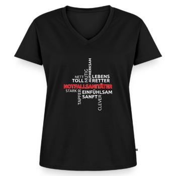 Notfallsanitäter Rettungsdienst Rettungswagen - Frauen Premium Bio T-Shirt mit V-Ausschnitt - Schwarz - Vorne - AI Model Female 172 light (172cm)