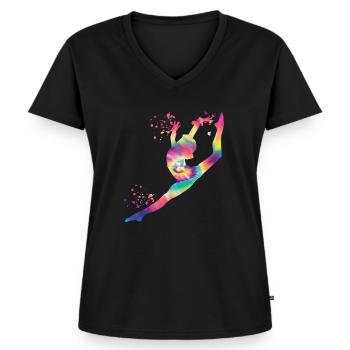 Gymnaste avec gymnastique rythmique au sol - T-shirt encolure en V Premium bio Femme - noir - Devant - AI Model Female 172 light (172cm)