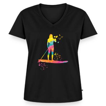 Stand Up Paddling Stand Up Board Sup - Women's Premium Organic V-neck T-shirt - black - Front - AI Model Female 172 light (172cm)