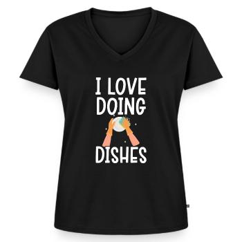 Ich liebe es, das Geschirrspüler Geschirrspüler zu machen - Frauen Premium Bio T-Shirt mit V-Ausschnitt - Schwarz - Vorne - AI Model Female 172 light (172cm)