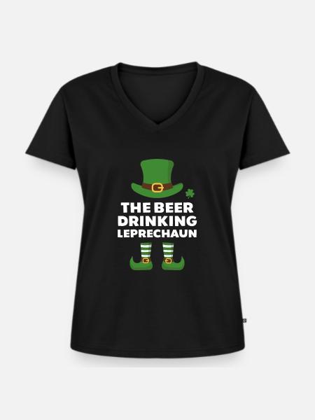 Der Bier trinkende Kobold - Frauen Premium Bio T-Shirt mit V-Ausschnitt - Schwarz