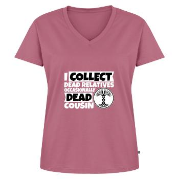 I collect dead relatives and occasionally a live - Frauen Premium Bio T-Shirt mit V-Ausschnitt - Mauve - Vorne - AI Model Female 172 dark (172cm)