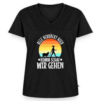 Alle verrückt hier komm Schaf wir gehen - Frauen Premium Bio T-Shirt mit V-Ausschnitt - Schwarz - Vorne - AI Model Female 172 light (172cm)