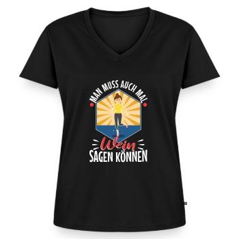 Man muss auch mal wein sagen können - Frauen Premium Bio T-Shirt mit V-Ausschnitt - Schwarz - Vorne - AI Model Female 172 light (172cm)