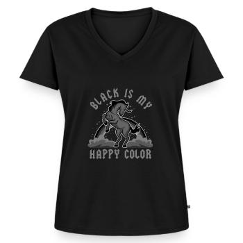 Black Is My Happy Color - Frauen Premium Bio T-Shirt mit V-Ausschnitt - Schwarz - Vorne - AI Model Female 172 light (172cm)