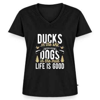 Entenjäger Entenjagd Jagdhunde Jagdausflug - Frauen Premium Bio T-Shirt mit V-Ausschnitt - Schwarz - Vorne - AI Model Female 172 light (172cm)