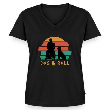 Fauteuil roulant avec chien Sort Dog and Roll - T-shirt encolure en V Premium bio Femme - noir - Devant - AI Model Female 172 light (172cm)
