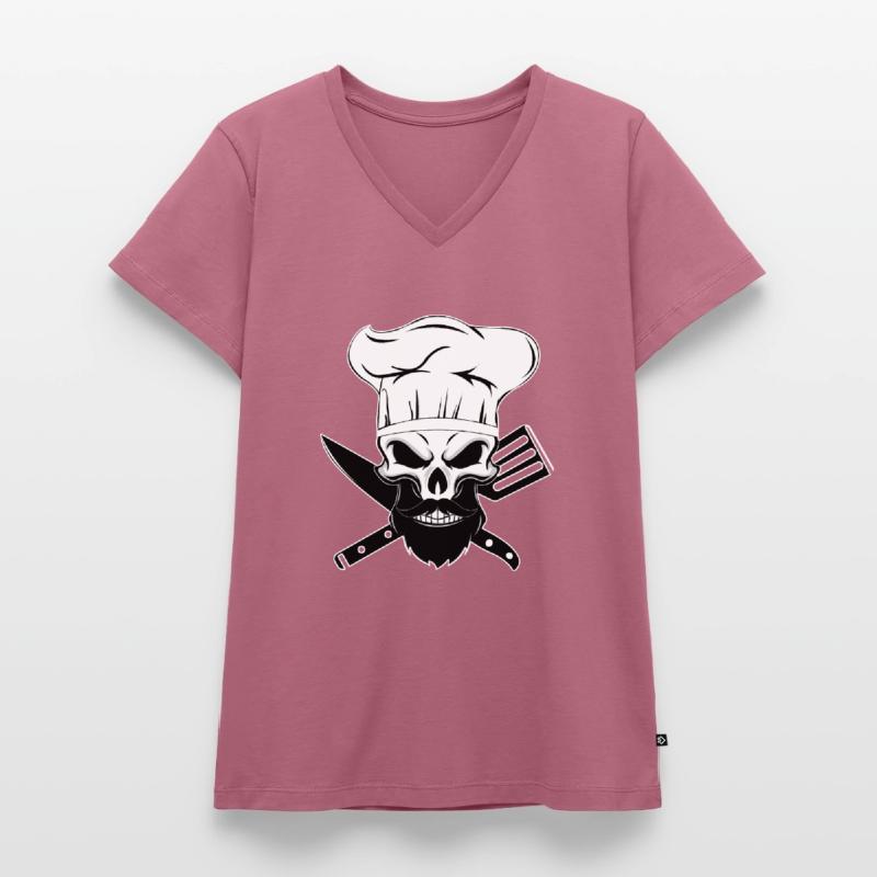chef beard skeleton chef bearded bone baking Women's Premium Organic V-neck T-shirt