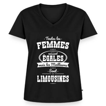 Femmes égales les meilleures sont Limousines - T-shirt encolure en V Premium bio Femme - noir - Devant - AI Model Female 172 light (172cm)