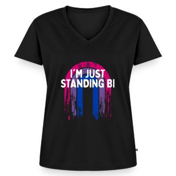 I'm Just Standing Bi Bisexual Sayings Bi Pride - Frauen Premium Bio T-Shirt mit V-Ausschnitt - Schwarz - Vorne - AI Model Female 172 light (172cm)