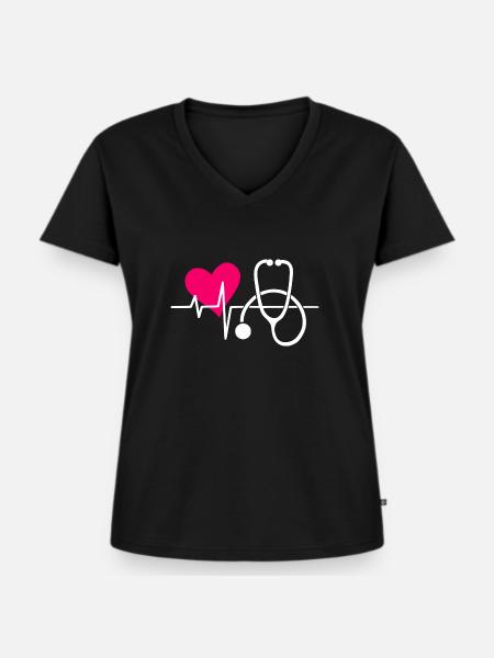 Krankenschwester Herzschlag - Frauen Premium Bio T-Shirt mit V-Ausschnitt - Schwarz