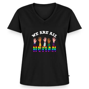 We Are All Human Gegen Rassismus - Frauen Premium Bio T-Shirt mit V-Ausschnitt - Schwarz - Vorne - AI Model Female 172 light (172cm)