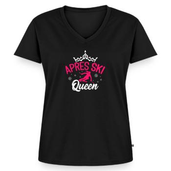 Apres Ski Queen Ski Ski cadeau - T-shirt encolure en V Premium bio Femme - noir - Devant - AI Model Female 172 light (172cm)