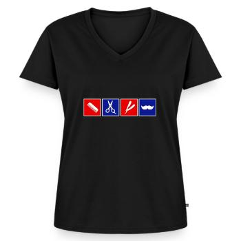 Barber - Frauen Premium Bio T-Shirt mit V-Ausschnitt - Schwarz - Vorne - AI Model Female 172 light (172cm)