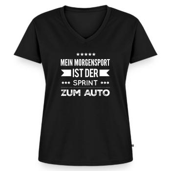 Sport Sportmuffel - Frauen Premium Bio T-Shirt mit V-Ausschnitt - Schwarz - Vorne - AI Model Female 172 light (172cm)