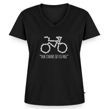 Fahrrad - Frauen Premium Bio T-Shirt mit V-Ausschnitt - Schwarz - Vorne - AI Model Female 172 light (172cm)