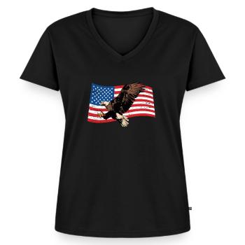 Amérique Aigle - T-shirt encolure en V Premium bio Femme - noir - Devant - AI Model Female 172 light (172cm)