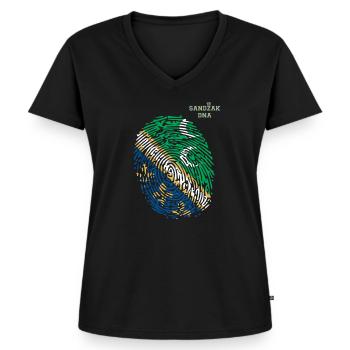 Sandzak DNA Proud Sandzak Roots - Frauen Premium Bio T-Shirt mit V-Ausschnitt - Schwarz - Vorne - AI Model Female 172 light (172cm)