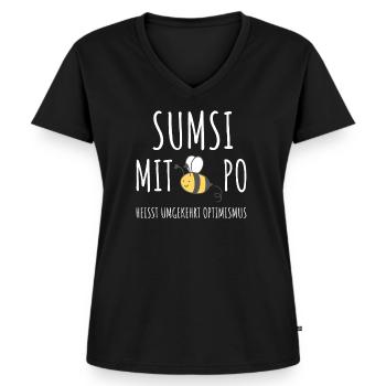 SUMSI MIT PO HEISST UMGEKEHRT OPTIMISMUS - Frauen Premium Bio T-Shirt mit V-Ausschnitt - Schwarz - Vorne - AI Model Female 172 light (172cm)