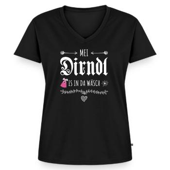 Mei Dirndl is in da Wäsch Spruch Idee - Frauen Premium Bio T-Shirt mit V-Ausschnitt - Schwarz - Vorne - AI Model Female 172 light (172cm)
