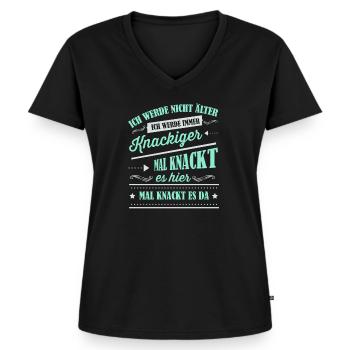 Älter werden, Alter, Spruch - Frauen Premium Bio T-Shirt mit V-Ausschnitt - Schwarz - Vorne - AI Model Female 172 light (172cm)