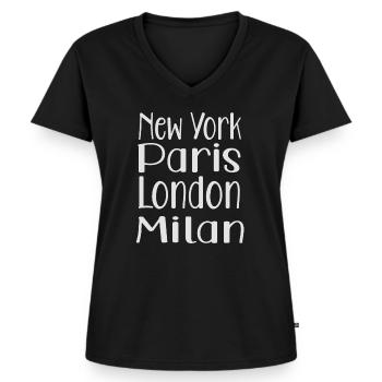New York Paris london milan - Frauen Premium Bio T-Shirt mit V-Ausschnitt - Schwarz - Vorne - AI Model Female 172 light (172cm)