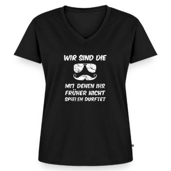 Lustiges Gruppenshirt Coole Gruppe Festival - Frauen Premium Bio T-Shirt mit V-Ausschnitt - Schwarz - Vorne - AI Model Female 172 light (172cm)