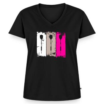 Darts Retro Dartpfeil Design Damen Turnier - Frauen Premium Bio T-Shirt mit V-Ausschnitt - Schwarz - Vorne - AI Model Female 172 light (172cm)