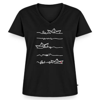 Papierschiff Meer Papierboot Papierschiffchen - Frauen Premium Bio T-Shirt mit V-Ausschnitt - Schwarz - Vorne - AI Model Female 172 light (172cm)