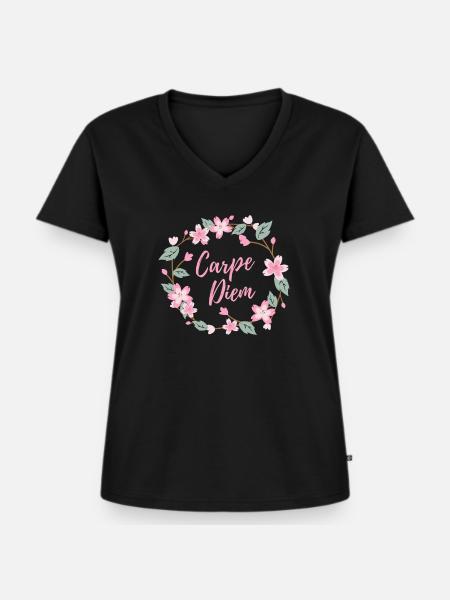 Carpe Diem - Frauen Premium Bio T-Shirt mit V-Ausschnitt - Schwarz