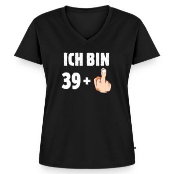 Ich bin 39 plus eins - Frauen Premium Bio T-Shirt mit V-Ausschnitt - Schwarz - Vorne - AI Model Female 172 light (172cm)
