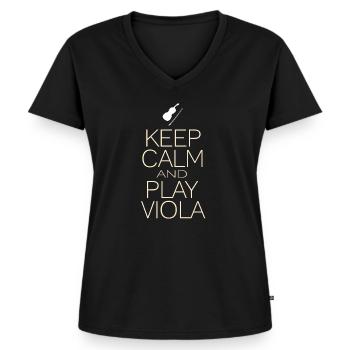 Keep Calm Play Viola - Frauen Premium Bio T-Shirt mit V-Ausschnitt - Schwarz - Vorne - AI Model Female 172 light (172cm)