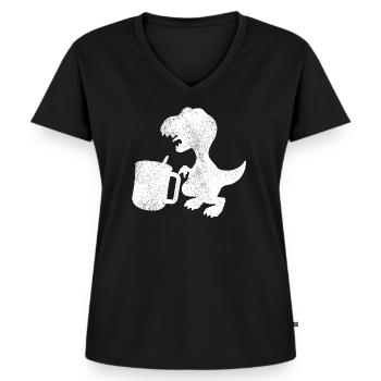 Tee Rex Teetrinker Dinosaurier - Frauen Premium Bio T-Shirt mit V-Ausschnitt - Schwarz - Vorne - AI Model Female 172 light (172cm)