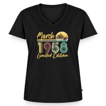 March 1958 Limited Edition - Frauen Premium Bio T-Shirt mit V-Ausschnitt - Schwarz - Vorne - AI Model Female 172 light (172cm)