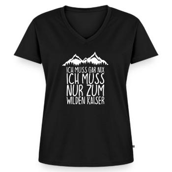 Ich muss gar nix Ich Muss nur zum WILDER KAISER - Frauen Premium Bio T-Shirt mit V-Ausschnitt - Schwarz - Vorne - AI Model Female 172 light (172cm)