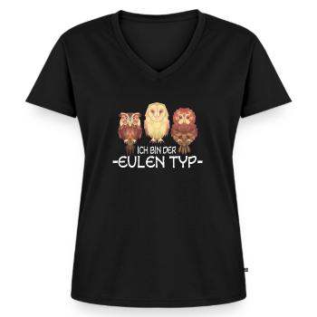 Eulen Typ Eule Vögel Lustig Wortspiel Humor - Frauen Premium Bio T-Shirt mit V-Ausschnitt - Schwarz - Vorne - AI Model Female 172 light (172cm)