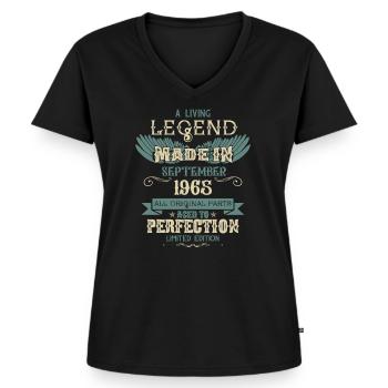 Septembre 1965 Vintage Anniversaire - T-shirt encolure en V Premium bio Femme - noir - Devant - AI Model Female 172 light (172cm)