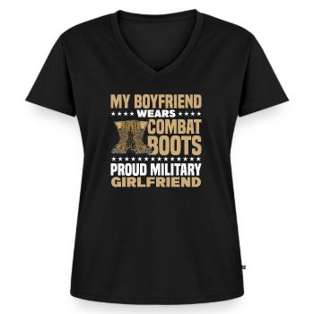Soldat Bundeswehr Armee Freundin Berufssoldat - Frauen Premium Bio T-Shirt mit V-Ausschnitt - Schwarz - Vorne - AI Model Female 172 light (172cm)