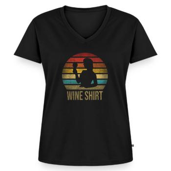 Drinking Wine Fun Alcohol Woman Retro Sunset - Frauen Premium Bio T-Shirt mit V-Ausschnitt - Schwarz - Vorne - AI Model Female 172 light (172cm)