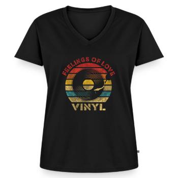 Feelings of Love Vinyl Retro Vintage Music - Women's Premium Organic V-neck T-shirt - black - Front - AI Model Female 172 light (172cm)