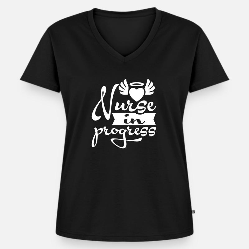 Krankenschwester in Progress - Frauen Premium Bio T-Shirt mit V-Ausschnitt - Schwarz