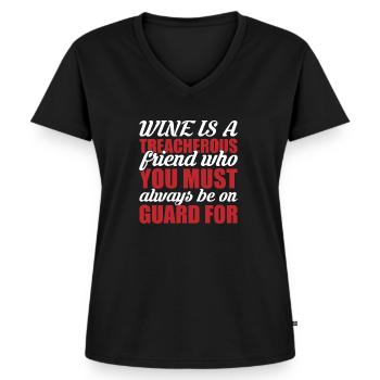 Wein ist ein verräterischer Freund - Frauen Premium Bio T-Shirt mit V-Ausschnitt - Schwarz - Vorne - AI Model Female 172 light (172cm)