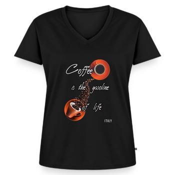 cafee - Women's Premium Organic V-neck T-shirt - black - Front - AI Model Female 172 light (172cm)