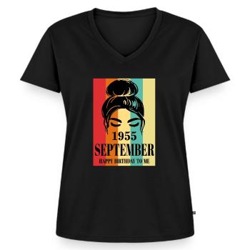 September 1955 Happy Birthday To Me - Frauen Premium Bio T-Shirt mit V-Ausschnitt - Schwarz - Vorne - AI Model Female 172 light (172cm)