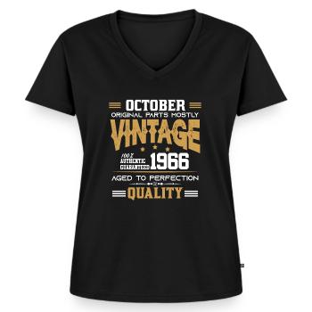 Millésime vieilli à la perfection Octobre 1966 - T-shirt encolure en V Premium bio Femme - noir - Devant - AI Model Female 172 light (172cm)