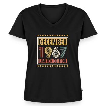 Millésime Décembre 1967 Edition Limitée Anniversaire - T-shirt encolure en V Premium bio Femme - noir - Devant - AI Model Female 172 light (172cm)