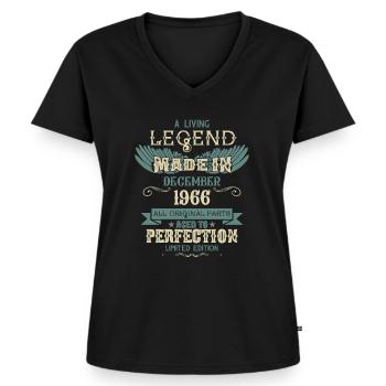 Décembre 1966 Millésime anniversaire - T-shirt encolure en V Premium bio Femme - noir - Devant - AI Model Female 172 light (172cm)